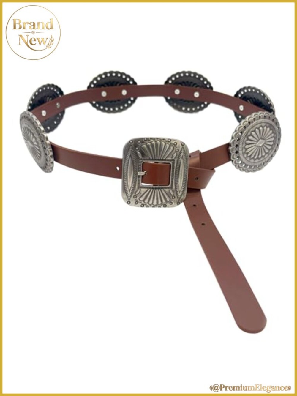 Western Disc Waist Belt Faux Leather Concho Buckle Boho Wide